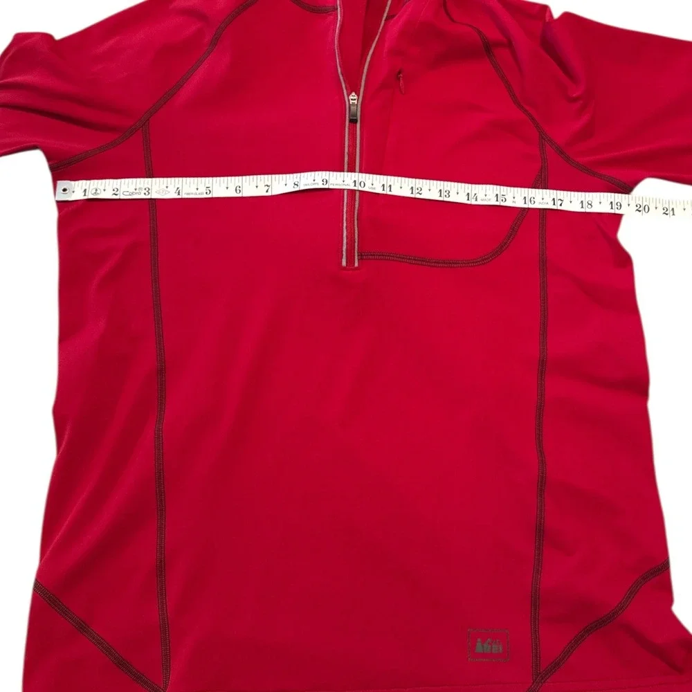 REI Mens Red Quarter‎ Zip Hooded Pullover Athletic Size M Fleece Hiking Outdoors